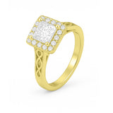1.05 Ct Princess Moissanite Halo Vintage Engagement Ring