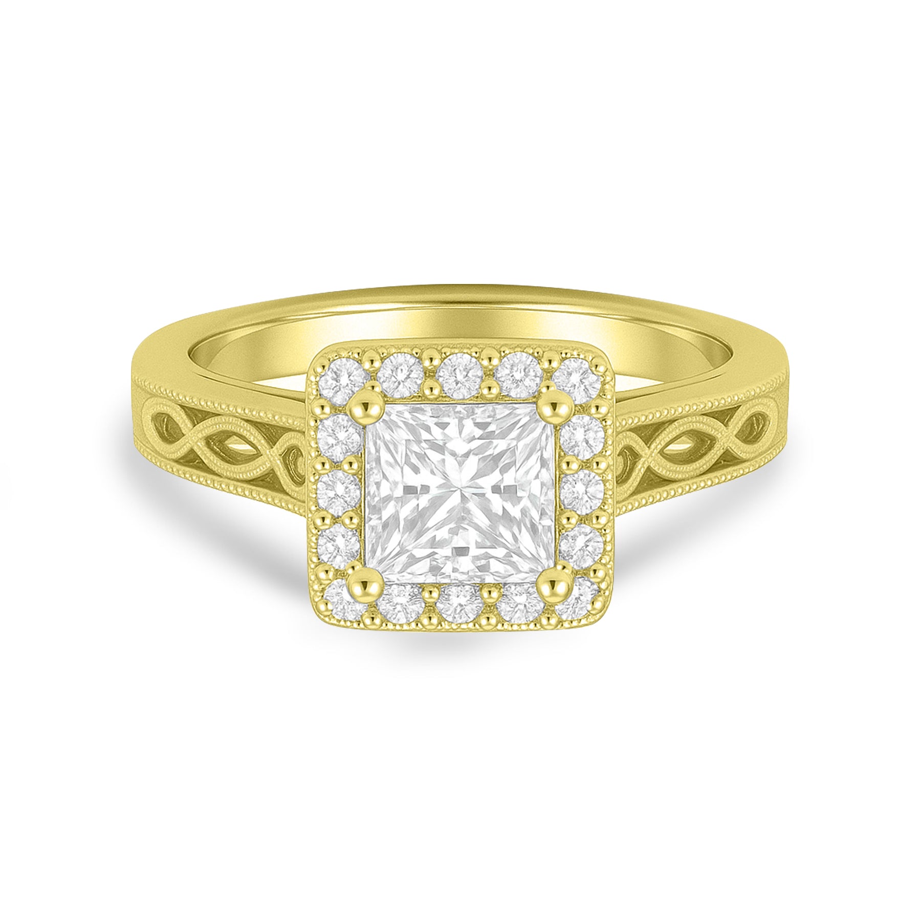 1.05 Ct Princess Moissanite Halo Vintage Engagement Ring