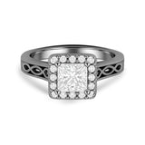 1.05 Ct Princess Moissanite Halo Vintage Engagement Ring