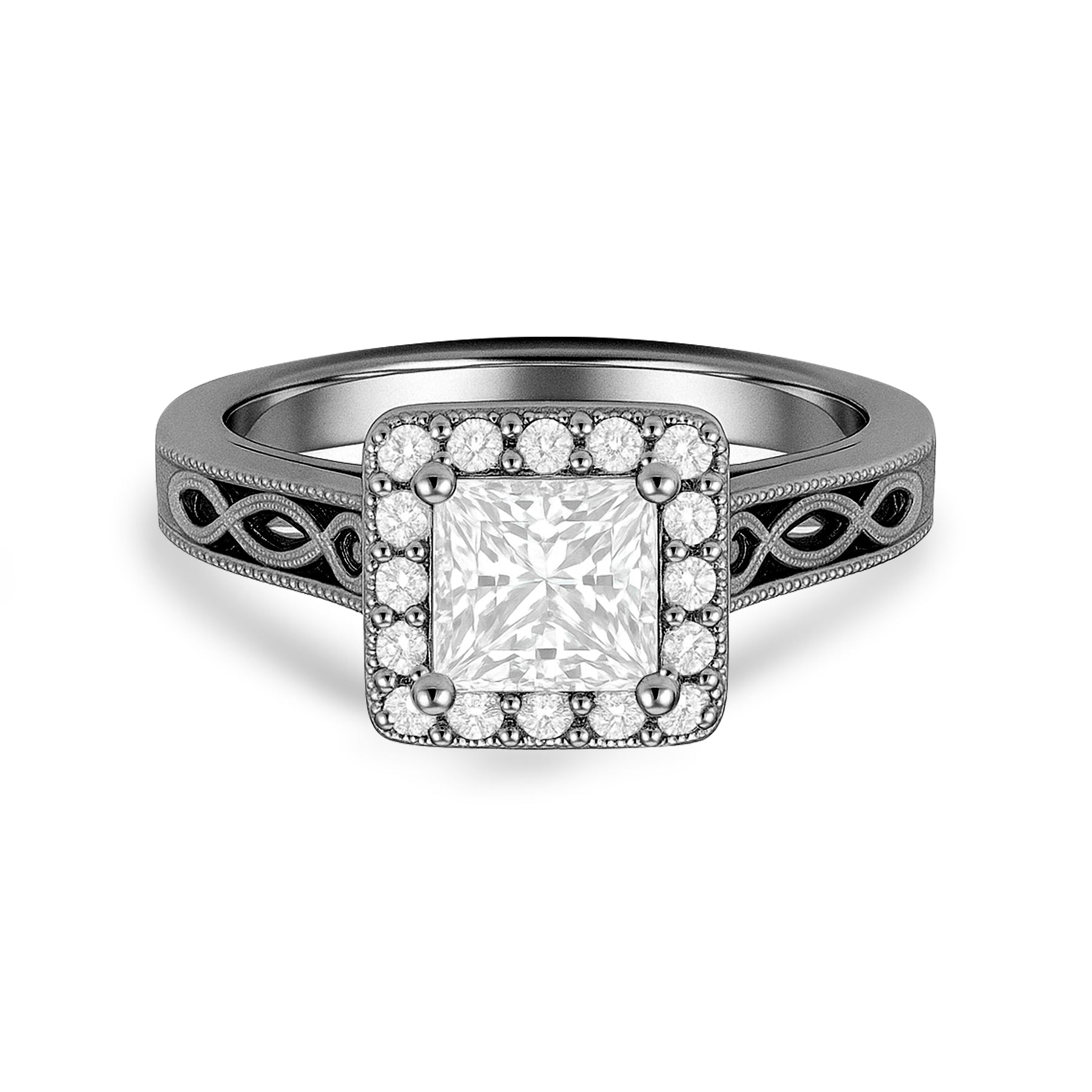 1.05 Ct Princess Moissanite Halo Vintage Engagement Ring