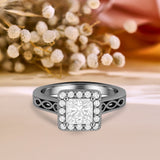 1.05 Ct Princess Moissanite Halo Vintage Engagement Ring