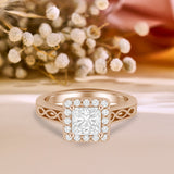 1.05 Ct Princess Moissanite Halo Vintage Engagement Ring