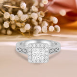 1.05 Ct Princess Moissanite Halo Vintage Engagement Ring