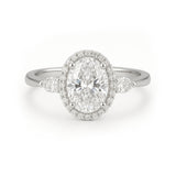 1.15 Ct Oval Moissanite Halo Three-Stone Engagement Ring