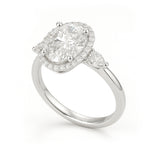 1.15 Ct Oval Moissanite Halo Three-Stone Engagement Ring