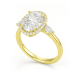 1.15 Ct Oval Moissanite Halo Three-Stone Engagement Ring