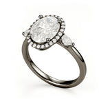 1.15 Ct Oval Moissanite Halo Three-Stone Engagement Ring