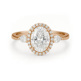 1.15 Ct Oval Moissanite Halo Three-Stone Engagement Ring