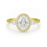 1.15 Ct Oval Moissanite Halo Three-Stone Engagement Ring