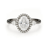 1.15 Ct Oval Moissanite Halo Three-Stone Engagement Ring