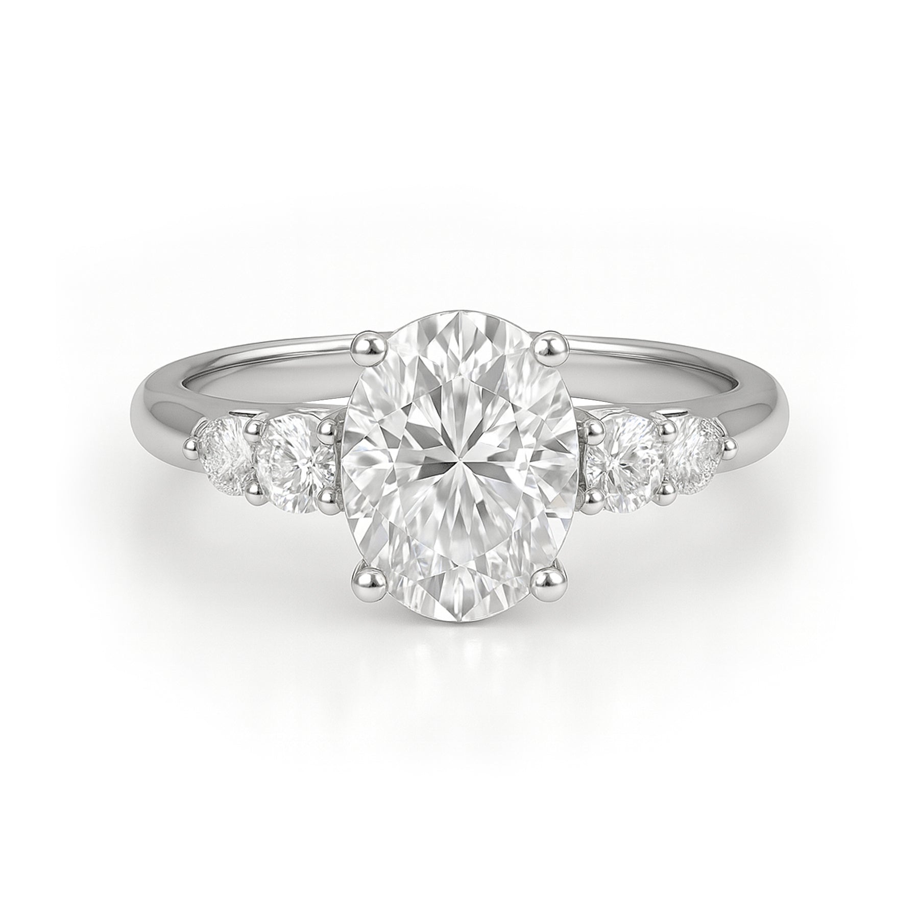1.10 Ct Oval Moissanite Five-Stone Engagement Ring