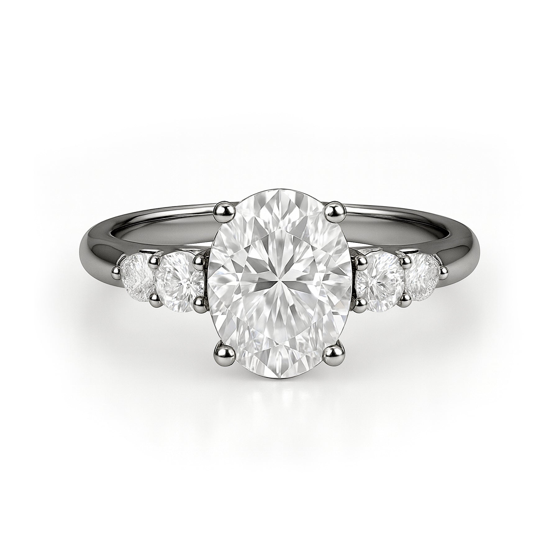 1.10 Ct Oval Moissanite Five-Stone Engagement Ring