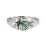 1.05 Ct Round Green Moss Agate Leaf Style Engagement Ring