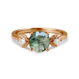 1.05 Ct Round Green Moss Agate Leaf Style Engagement Ring