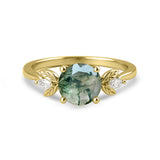 1.05 Ct Round Green Moss Agate Leaf Style Engagement Ring