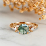 1.05 Ct Round Green Moss Agate Leaf Style Engagement Ring