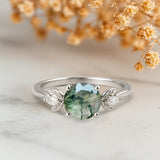 1.05 Ct Round Green Moss Agate Leaf Style Engagement Ring