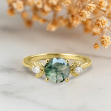 1.05 Ct Round Green Moss Agate Leaf Style Engagement Ring