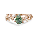 1.05 Ct Pear Green Moss Agate Vine Leaf Engagement Ring