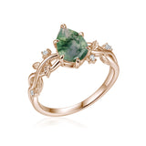 1.05 Ct Pear Green Moss Agate Vine Leaf Engagement Ring
