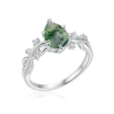 1.05 Ct Pear Green Moss Agate Vine Leaf Engagement Ring