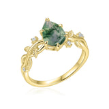 1.05 Ct Pear Green Moss Agate Vine Leaf Engagement Ring