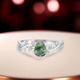 1.05 Ct Pear Green Moss Agate Vine Leaf Engagement Ring
