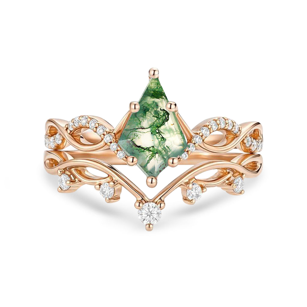 1.15 Ct Kite Green Moss Agate Twisted Vine Bridal Set