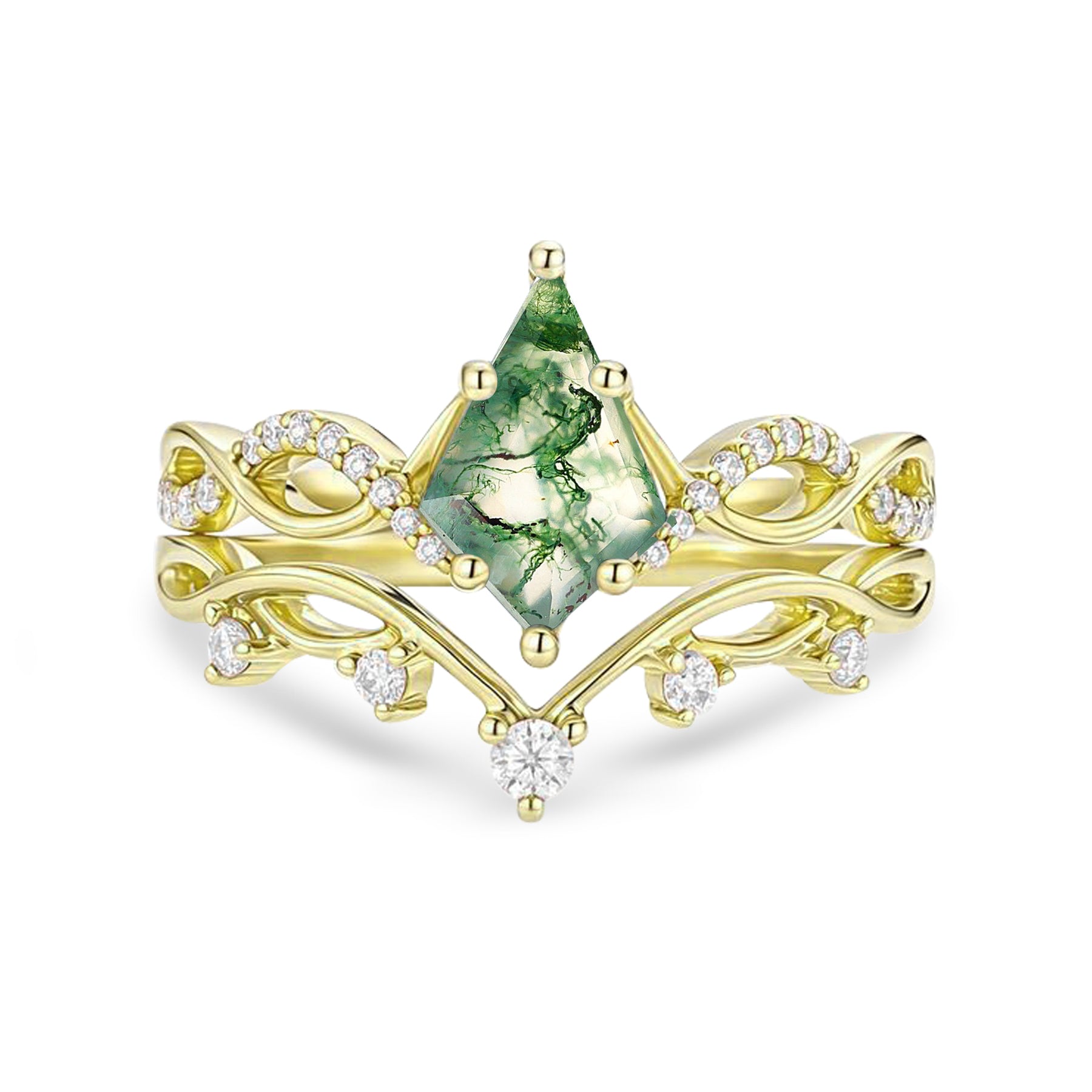 1.15 Ct Kite Green Moss Agate Twisted Vine Bridal Set