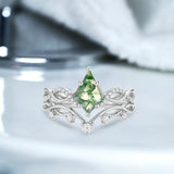 1.15 Ct Kite Green Moss Agate Twisted Vine Bridal Set