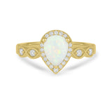 1.15 Ct Pear Cut Lab Opal Halo Vintage-Inspired Engagement Ring