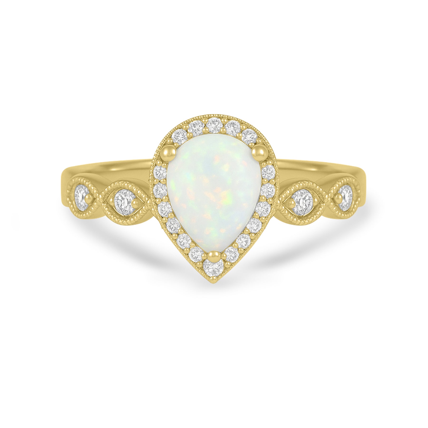 1.15 Ct Pear Cut Lab Opal Halo Vintage-Inspired Engagement Ring
