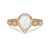 1.15 Ct Pear Cut Lab Opal Halo Vintage-Inspired Engagement Ring