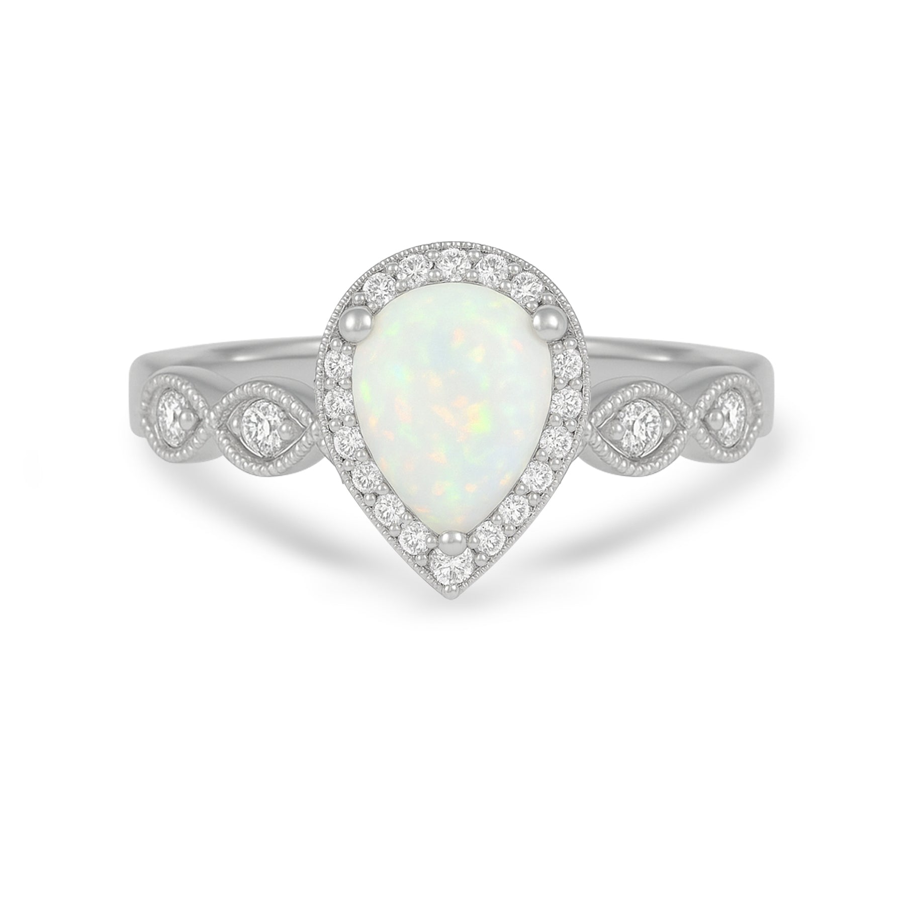 1.15 Ct Pear Cut Lab Opal Halo Vintage-Inspired Engagement Ring