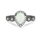 1.15 Ct Pear Cut Lab Opal Halo Vintage-Inspired Engagement Ring
