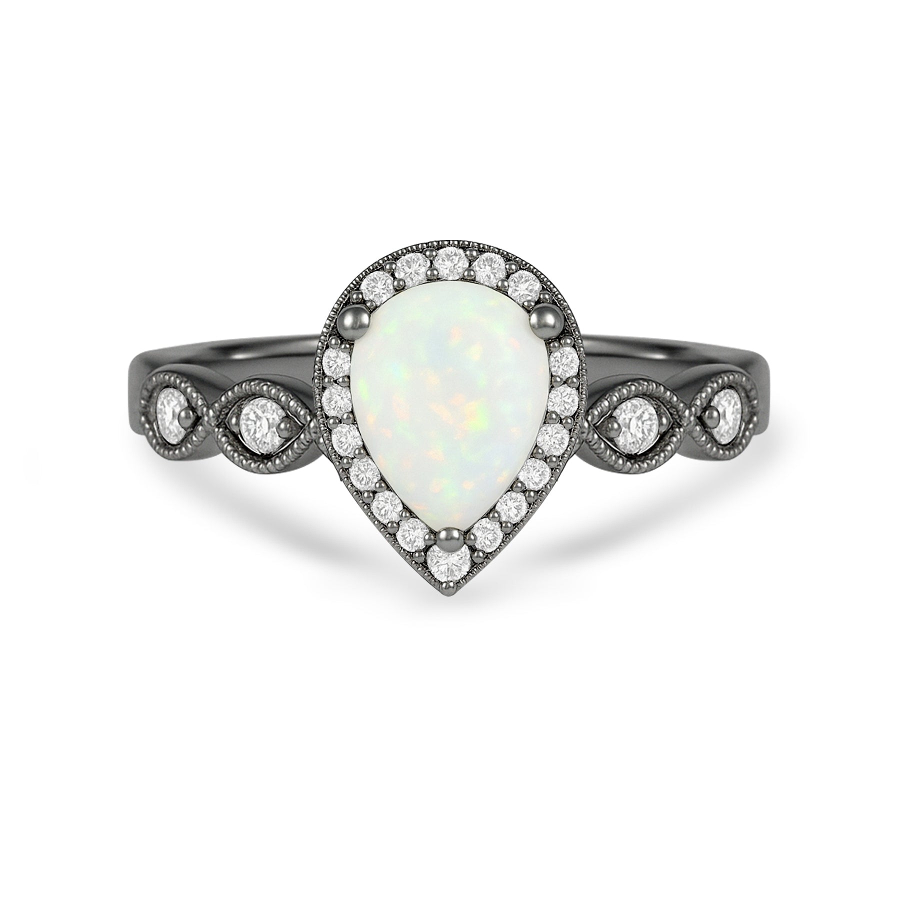 1.15 Ct Pear Cut Lab Opal Halo Vintage-Inspired Engagement Ring