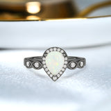 1.15 Ct Pear Cut Lab Opal Halo Vintage-Inspired Engagement Ring