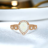 1.15 Ct Pear Cut Lab Opal Halo Vintage-Inspired Engagement Ring