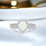 1.15 Ct Pear Cut Lab Opal Halo Vintage-Inspired Engagement Ring