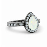 1.15 Ct Pear Cut Lab Opal Halo Vintage Filigree Engagement Ring