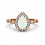 1.15 Ct Pear Cut Lab Opal Halo Vintage Filigree Engagement Ring