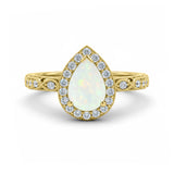 1.15 Ct Pear Cut Lab Opal Halo Vintage Filigree Engagement Ring