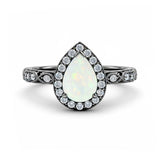 1.15 Ct Pear Cut Lab Opal Halo Vintage Filigree Engagement Ring