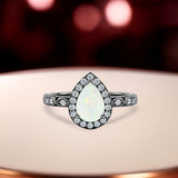 1.15 Ct Pear Cut Lab Opal Halo Vintage Filigree Engagement Ring