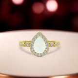 1.15 Ct Pear Cut Lab Opal Halo Vintage Filigree Engagement Ring