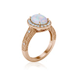 1.15 Ct Oval Cut Lab Opal Halo Antique-Inspired Engagement Ring