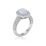 1.15 Ct Oval Cut Lab Opal Halo Antique-Inspired Engagement Ring