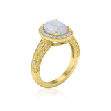 1.15 Ct Oval Cut Lab Opal Halo Antique-Inspired Engagement Ring