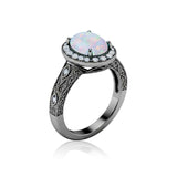 1.15 Ct Oval Cut Lab Opal Halo Antique-Inspired Engagement Ring