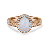 1.15 Ct Oval Cut Lab Opal Halo Antique-Inspired Engagement Ring